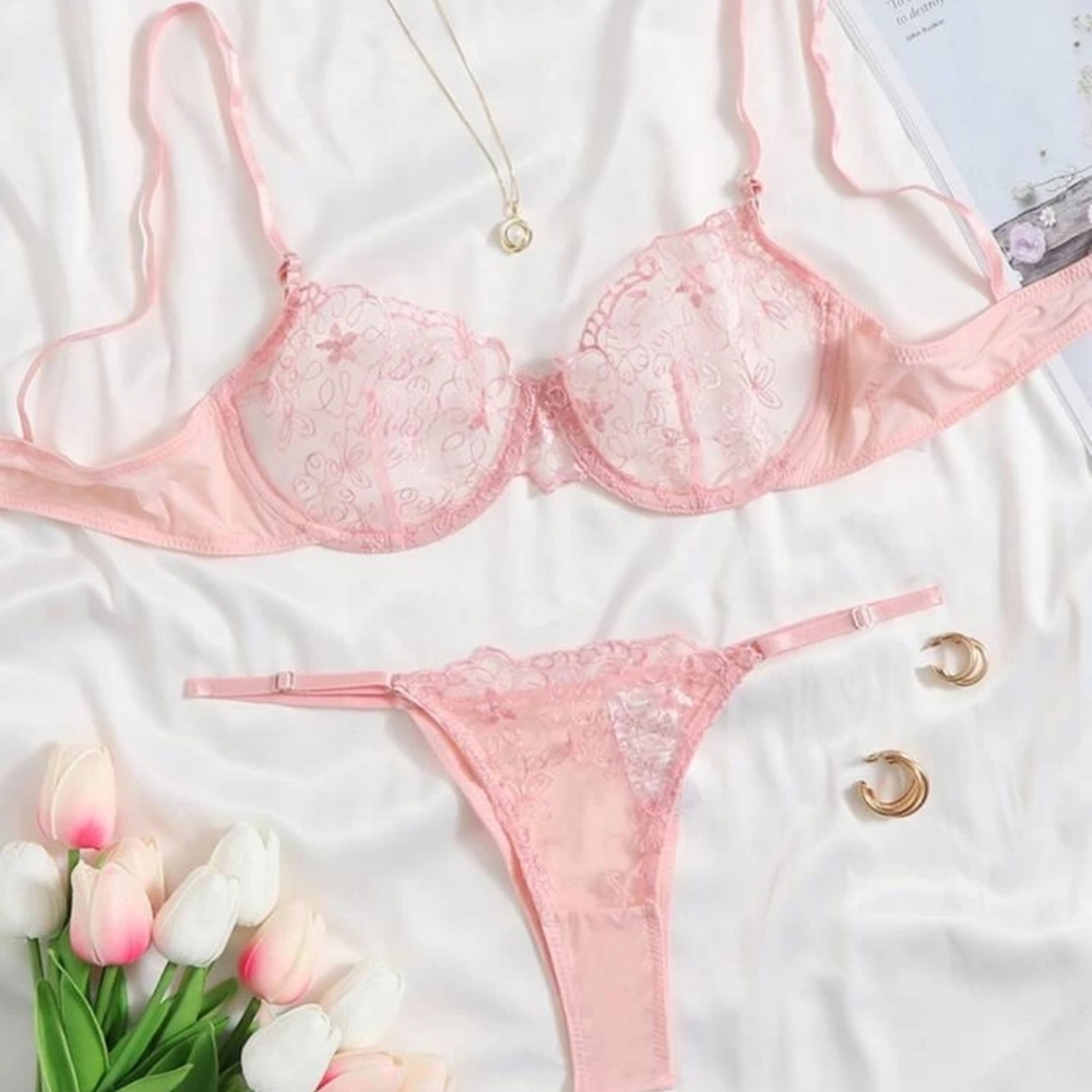 Sheer mesh underwire lingerie set